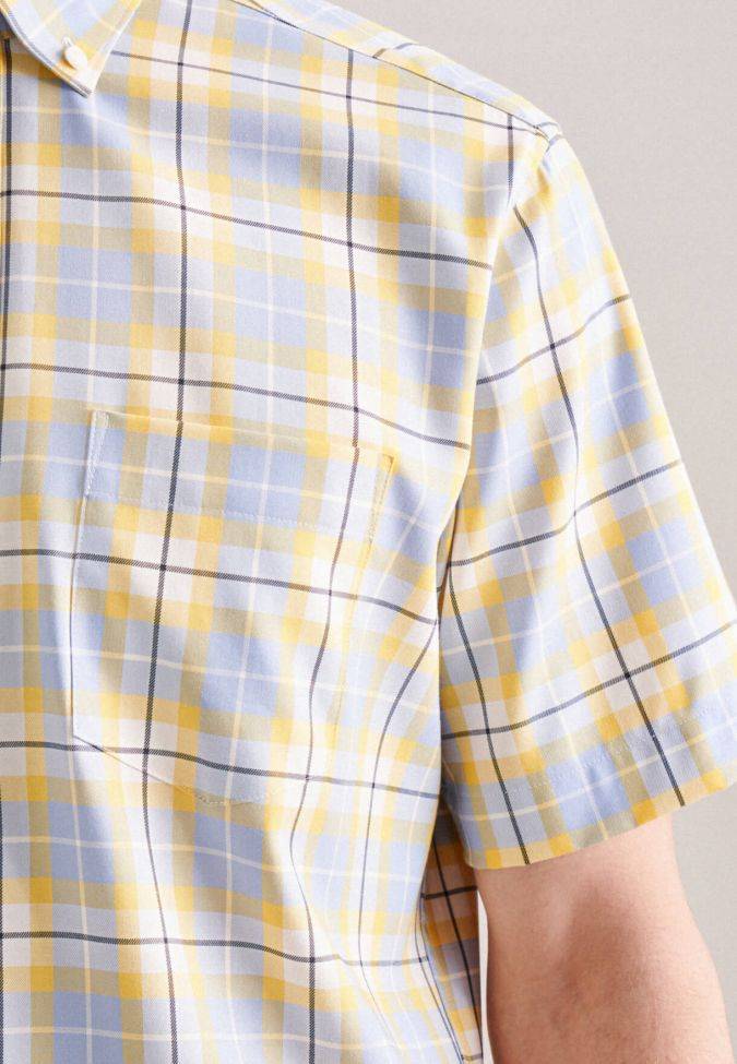 Seidensticker Hemd Herren Seidensticker Regular Bügelfreie Karo Kragen Button-Down Kurze Ärmel