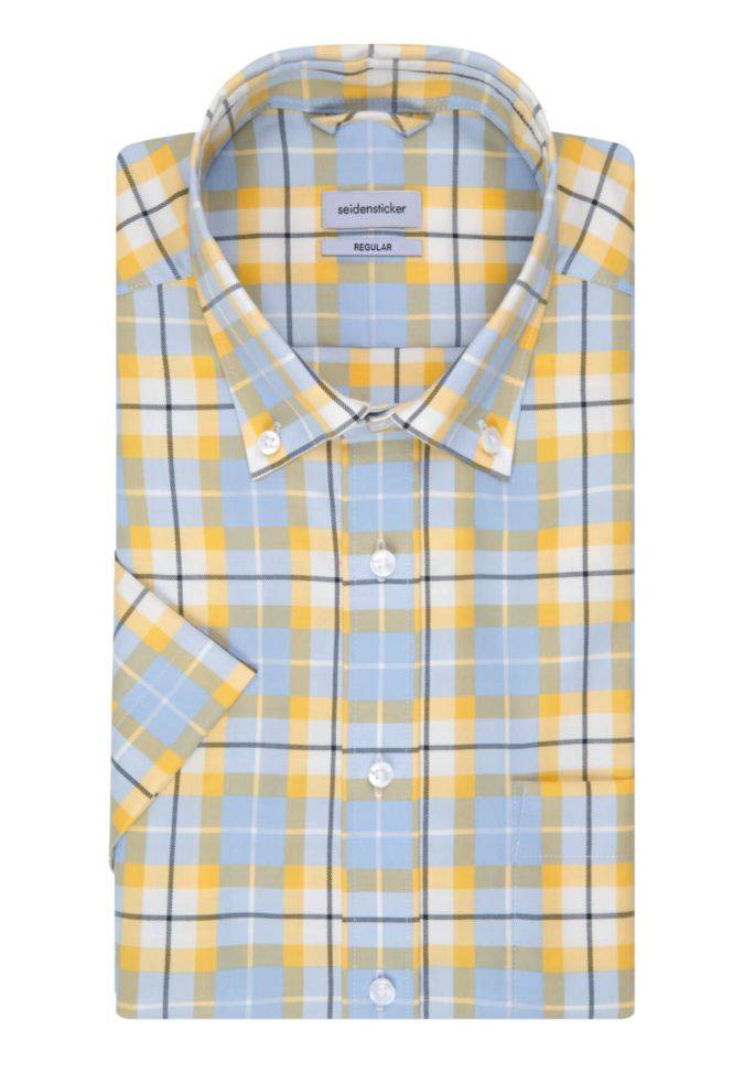 seidensticker Hemd Herren Seidensticker Regular Bügelfreie Karo kragen Button-Down Kurze Ärmel