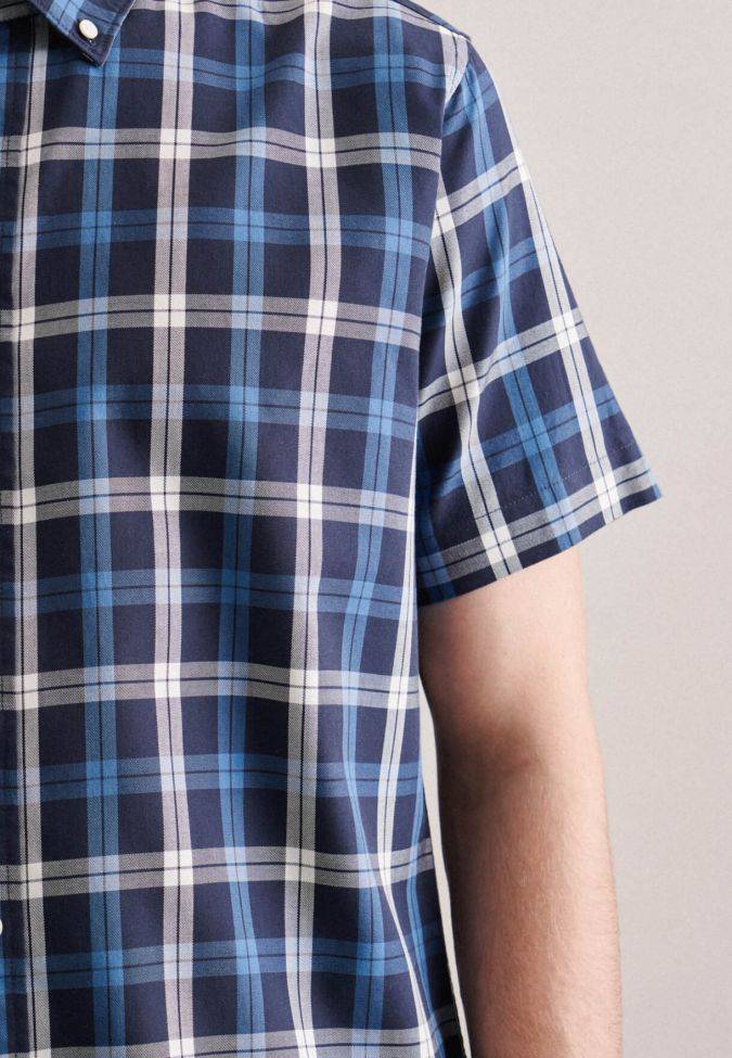 Seidensticker Hemd Herren Seidensticker Regular Bügelfreie Karo Kragen Button-Down Kurze Ärmel