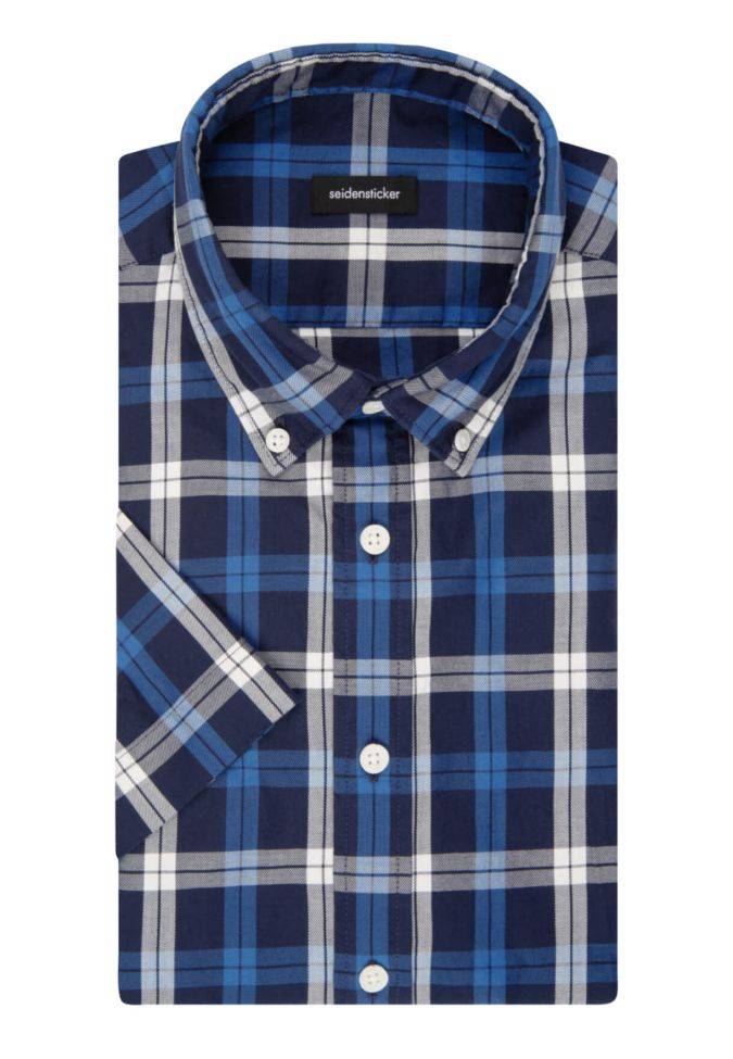 seidensticker Hemd Herren Seidensticker Regular Bügelfreie Karo kragen Button-Down Kurze Ärmel