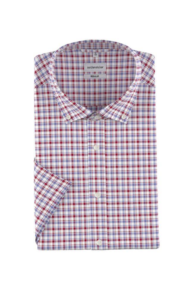 seidensticker Hemd Herren Seidensticker Regular Bügelfreie Karo kragen Button-Down Kurze Ärmel