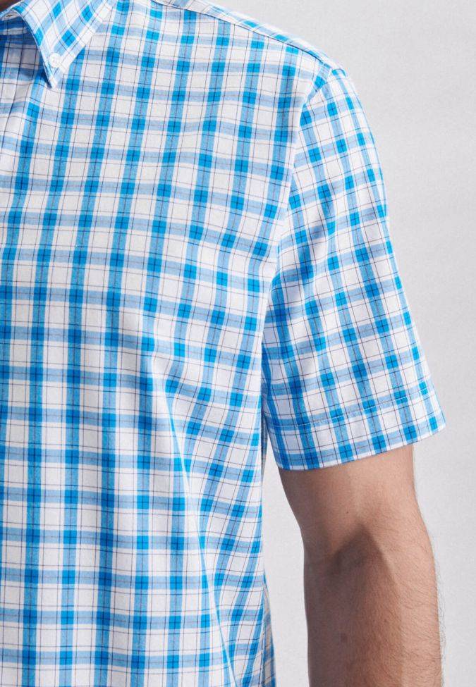 Seidensticker Hemd Herren Seidensticker Regular Bügelfreie Karo Kragen Button-Down Kurze Ärmel