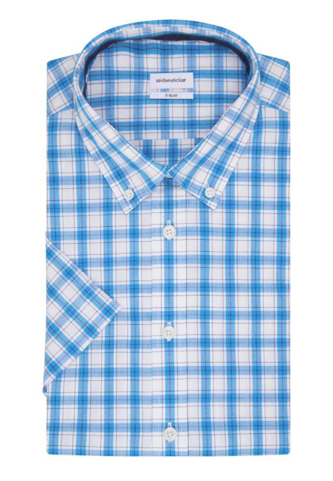 seidensticker Hemd Herren Seidensticker Regular Bügelfreie Karo kragen Button-Down Kurze Ärmel
