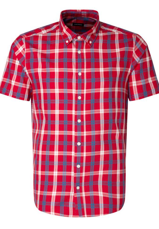 Seidensticker Hemd Herren Seidensticker Regular Bügelfreie Karo Kragen Button-Down Kurze Ärmel