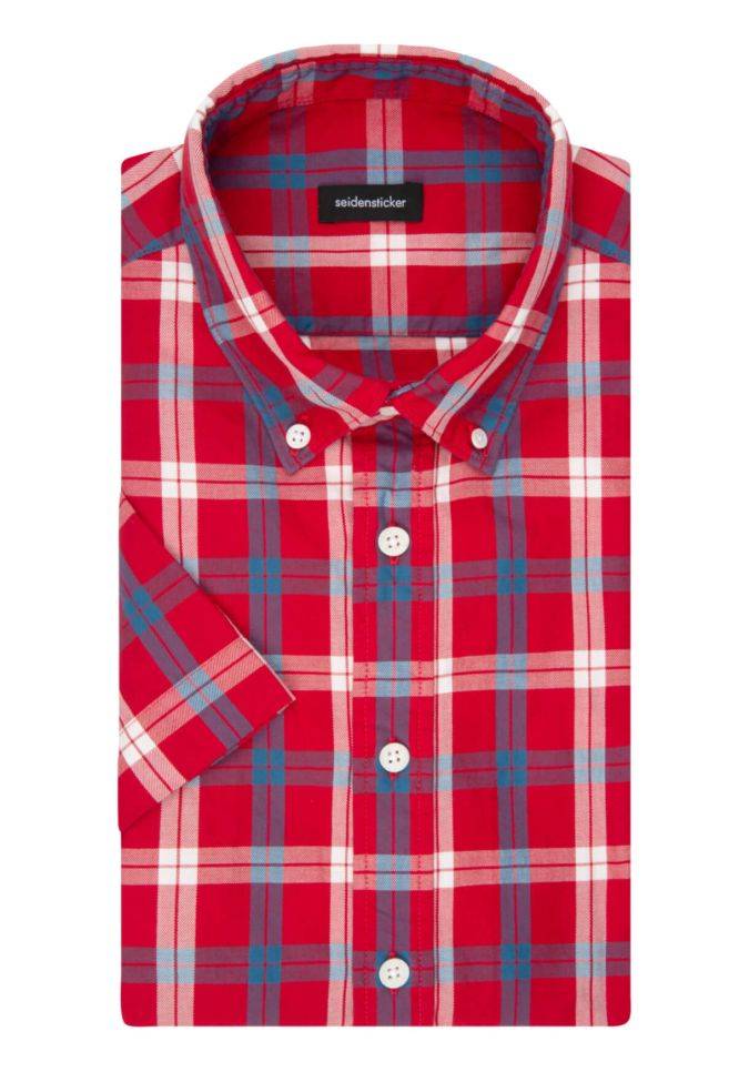 seidensticker Hemd Herren Seidensticker Regular Bügelfreie Karo kragen Button-Down Kurze Ärmel