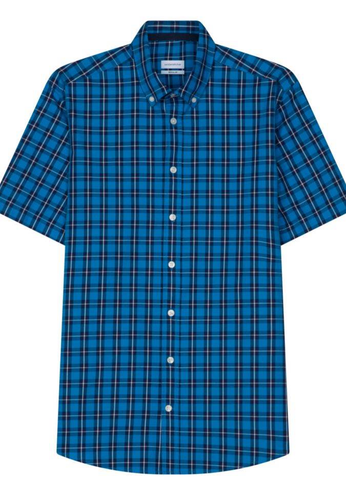 Seidensticker Hemd Herren Seidensticker Regular Bügelfreie Karo Kragen Button-Down Kurze Ärmel