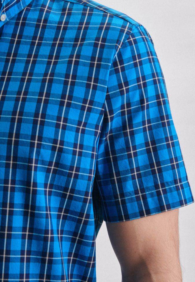 Seidensticker Hemd Herren Seidensticker Regular Bügelfreie Karo Kragen Button-Down Kurze Ärmel