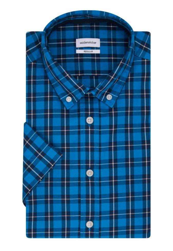 seidensticker Hemd Herren Seidensticker Regular Bügelfreie Karo kragen Button-Down Kurze Ärmel