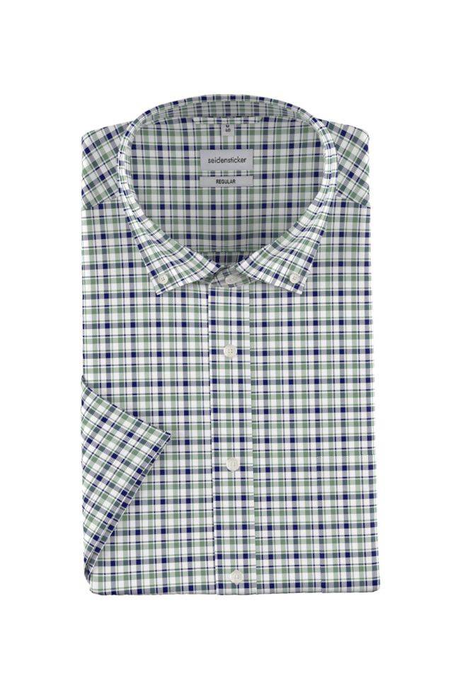 seidensticker Hemd Herren Seidensticker Regular Bügelfreie Karo kragen Button-Down Kurze Ärmel