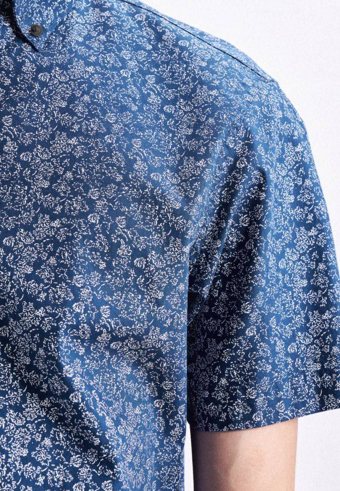 Seidensticker Hemd Herren Seidensticker Regular Bügelfreie Muster Kragen Button-Down Kurze Ärmel