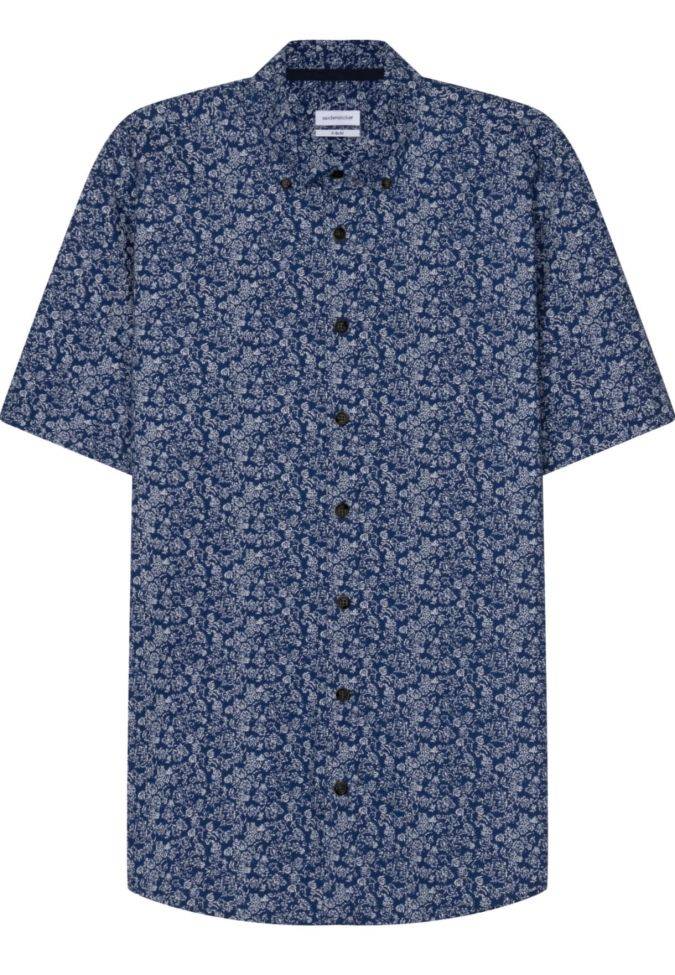 Seidensticker Hemd Herren Seidensticker Regular Bügelfreie Muster Kragen Button-Down Kurze Ärmel