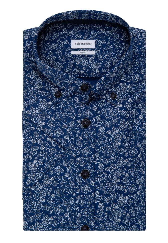 seidensticker Hemd Herren Seidensticker Regular Bügelfreie Muster kragen Button-Down Kurze Ärmel