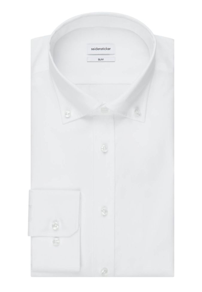 seidensticker Hemd Herren Seidensticker Slim Bügelfreie Einfarbig kragen Button-Down Lange Ärmel