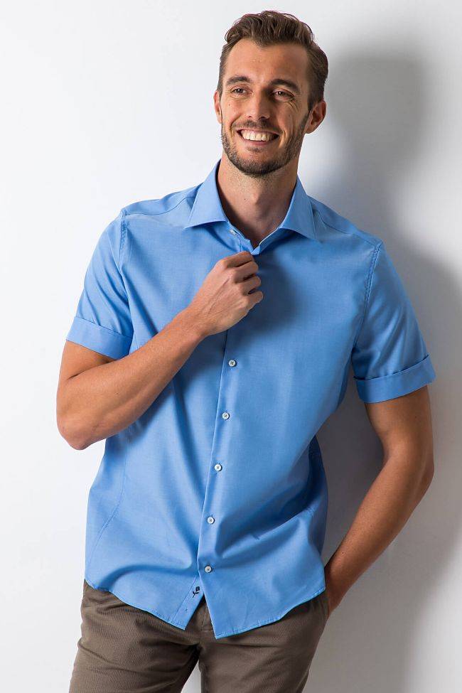 Seidensticker Hemd Herren Seidensticker Slim Bügelfreie Einfarbig 100% Baumwolle Kragen Italienisch Kurze Ärmel