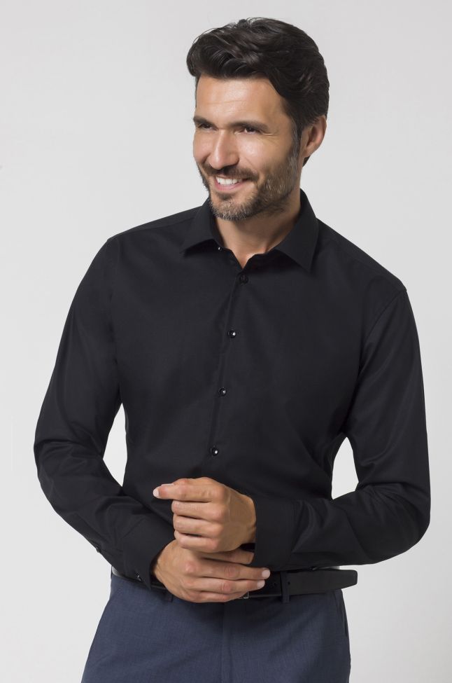 seidensticker Hemd Herren Seidensticker Slim Bügelfreie Einfarbig 100% Baumwolle kragen Italienisch Lange Ärmel