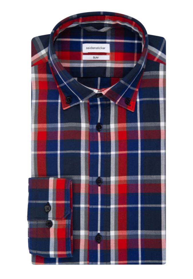 seidensticker Hemd Herren Seidensticker Slim Bügelfreie Karo kragen Button-Down Lange Ärmel