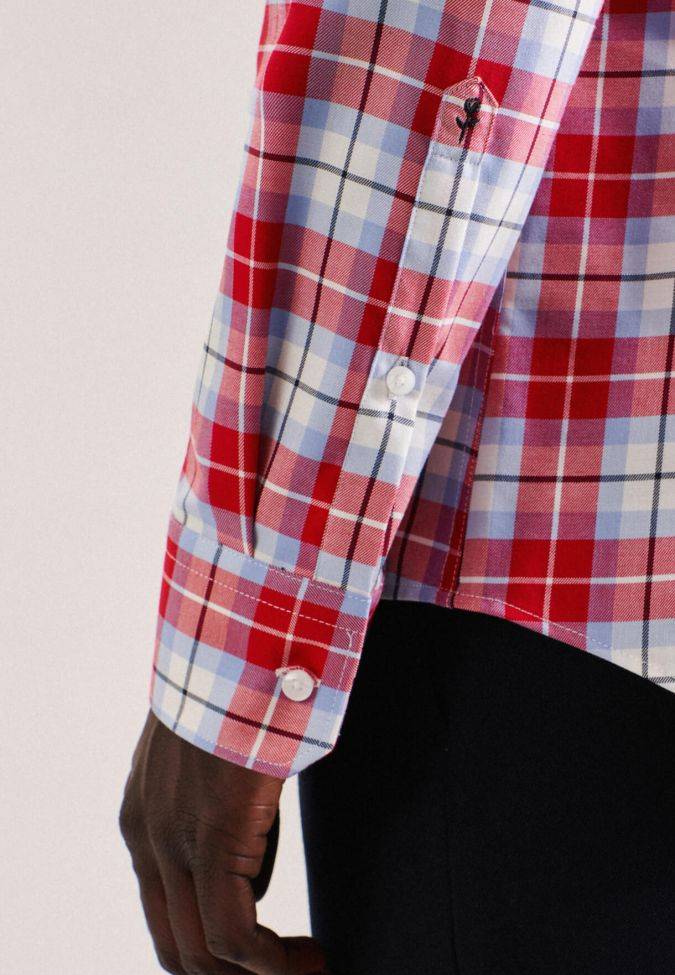Seidensticker Hemd Herren Seidensticker Slim Bügelfreie Karo Kragen Button-Down Lange Ärmel