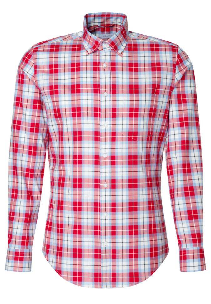 Seidensticker Hemd Herren Seidensticker Slim Bügelfreie Karo Kragen Button-Down Lange Ärmel