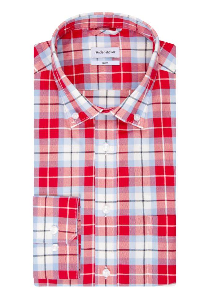 seidensticker Hemd Herren Seidensticker Slim Bügelfreie Karo kragen Button-Down Lange Ärmel