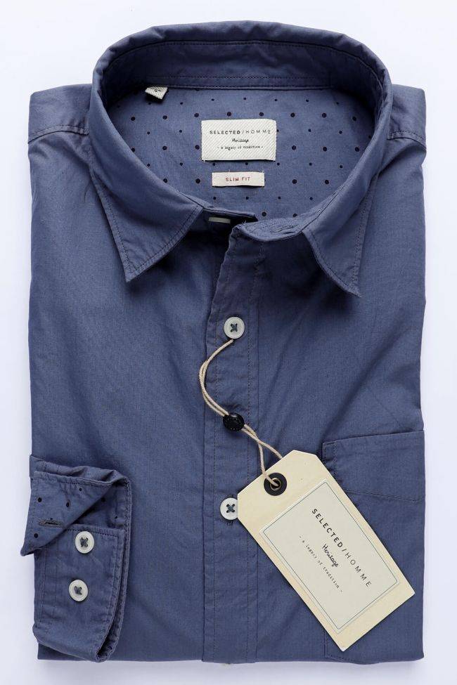 selected Hemd Herren Selected Slim Einfarbig 100% Baumwolle kragen Italienisch Lange Ärmel