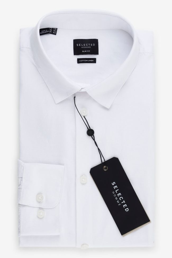 Selected Hemd Herren Selected Slim Einfarbig 80% Baumwolle 20% Leinen Kragen Italienisch Lange Ärmel