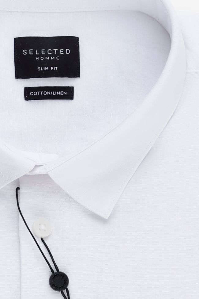 selected Hemd Herren Selected Slim Einfarbig 80% Baumwolle 20% Leinen kragen Italienisch Lange Ärmel