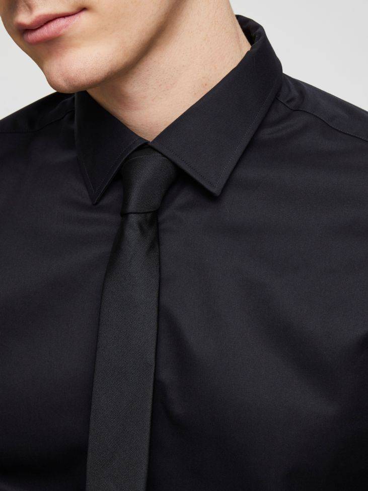 Selected Hemd Herren Selected Slim Einfarbig Kragen Italienisch Lange Ärmel