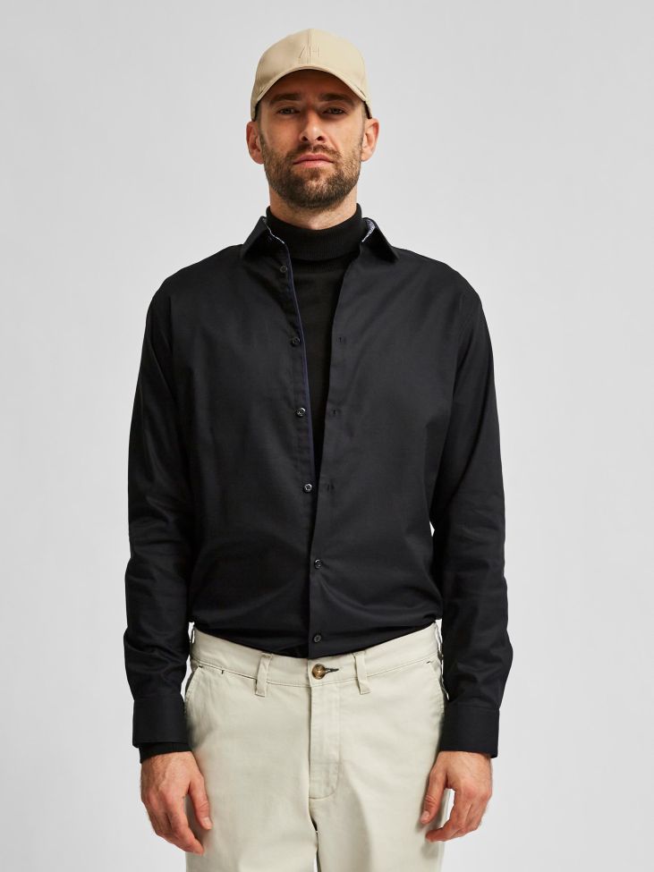 Selected Hemd Herren Selected Slim Einfarbig Kragen Italienisch Lange Ärmel