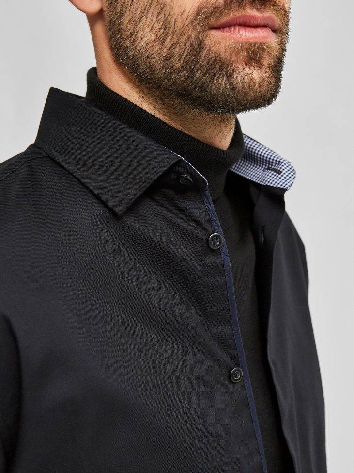 Selected Hemd Herren Selected Slim Einfarbig Kragen Italienisch Lange Ärmel