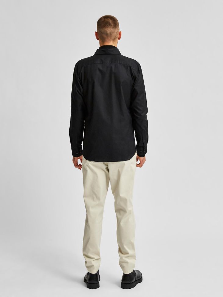 Selected Hemd Herren Selected Slim Einfarbig Kragen Italienisch Lange Ärmel