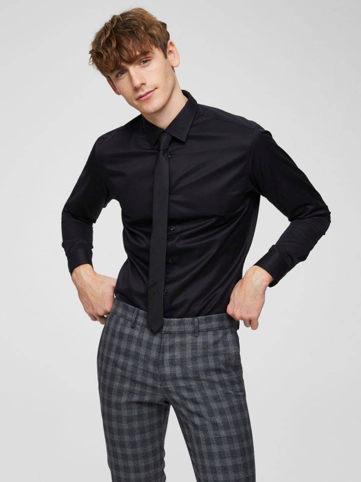selected Hemd Herren Selected Slim Einfarbig kragen Italienisch Lange Ärmel