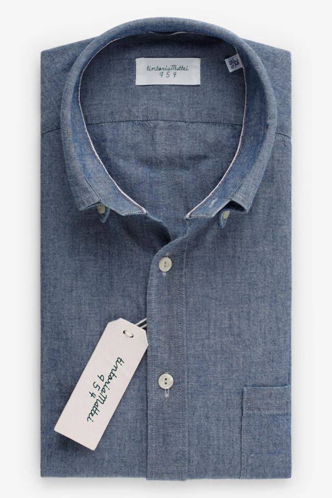 tintoria mattei Hemd Herren Tintoria Mattei Regular Einfarbig 100% Baumwolle Denim Jeans kragen Button-Down Lange Ärmel