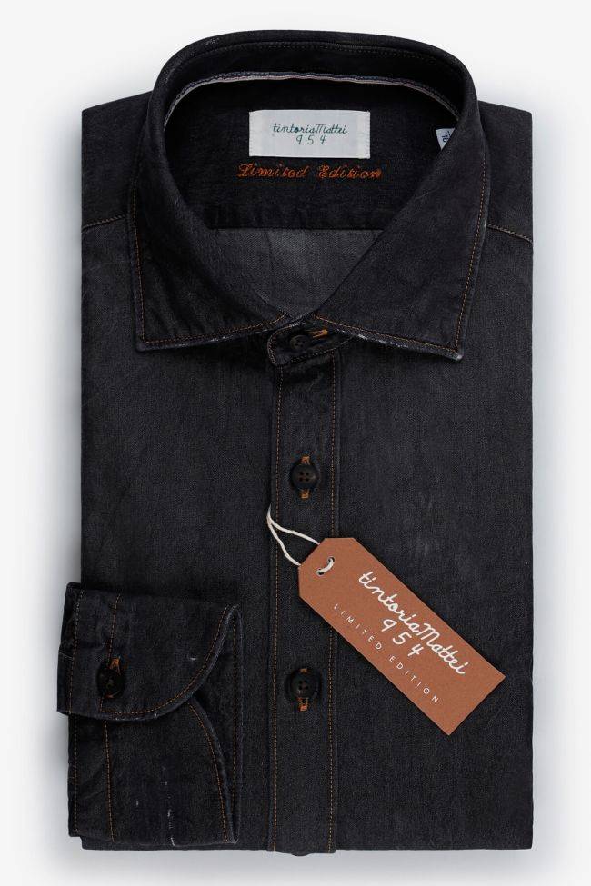 tintoria mattei Hemd Herren Tintoria Mattei Regular Einfarbig 100% Baumwolle Denim Jeans kragen Französisch Lange Ärmel