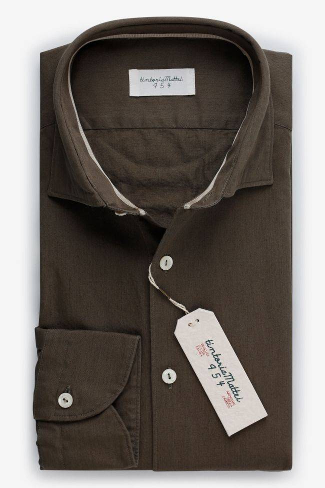 tintoria mattei Hemd Herren Tintoria Mattei Slim Einfarbig 100% Baumwolle kragen Französisch Lange Ärmel