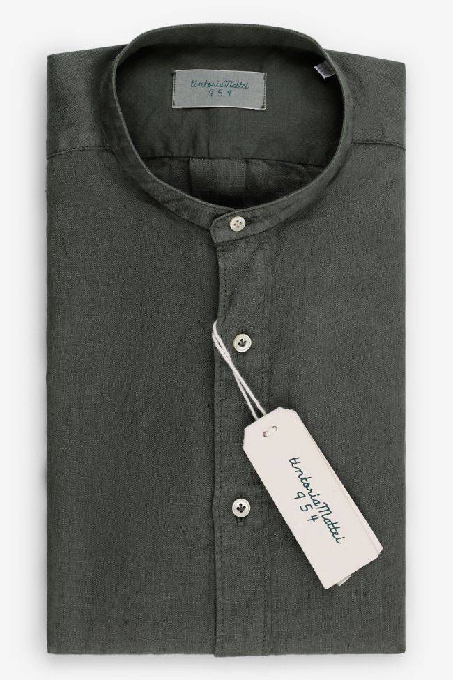 tintoria mattei Hemd Herren Tintoria Mattei Slim Einfarbig 100% Leinen kragen Mandarinkragen Lange Ärmel