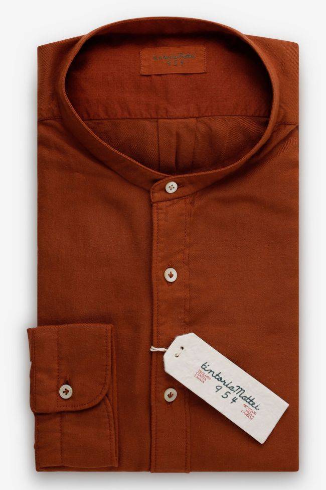 tintoria mattei Hemd Herren Tintoria Mattei Slim Einfarbig 50% Baumwolle 50% Modal kragen Mandarinkragen Lange Ärmel