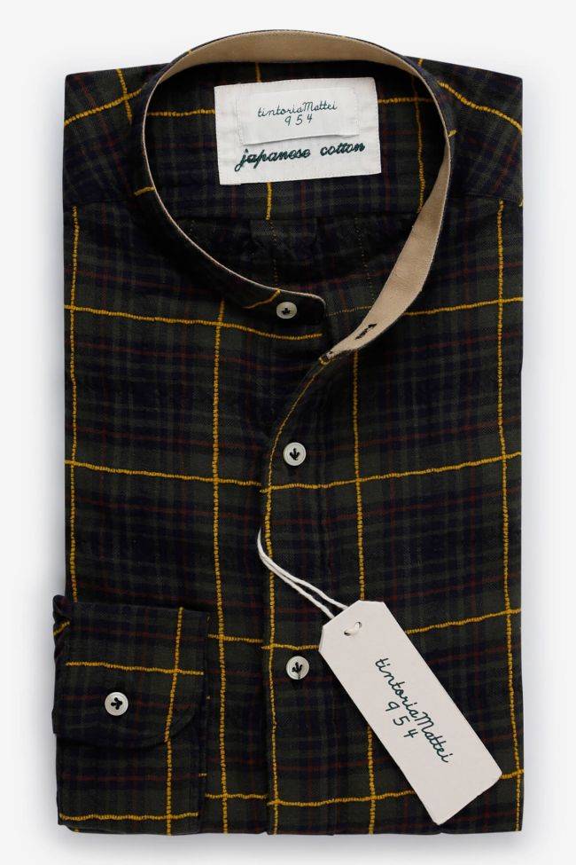 tintoria mattei Hemd Herren Tintoria Mattei Slim Karo 99% cotton 1% elastan kragen Mandarinkragen Lange Ärmel