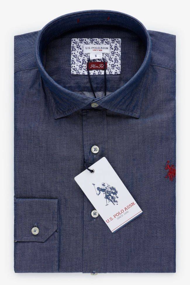 u.s. polo assn. Hemd Herren U.S. Polo Assn. Slim Einfarbig 100% Baumwolle Denim Jeans kragen Italienisch Lange Ärmel