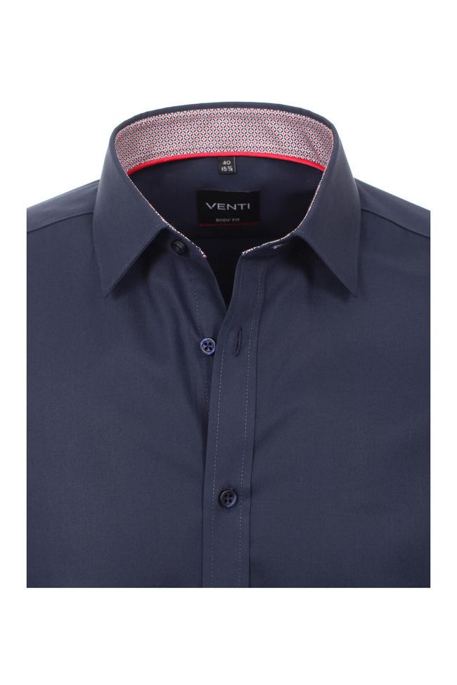 Venti Hemd Herren Venti Slim Einfarbig 100% Baumwolle Kragen Italienisch Lange Ärmel