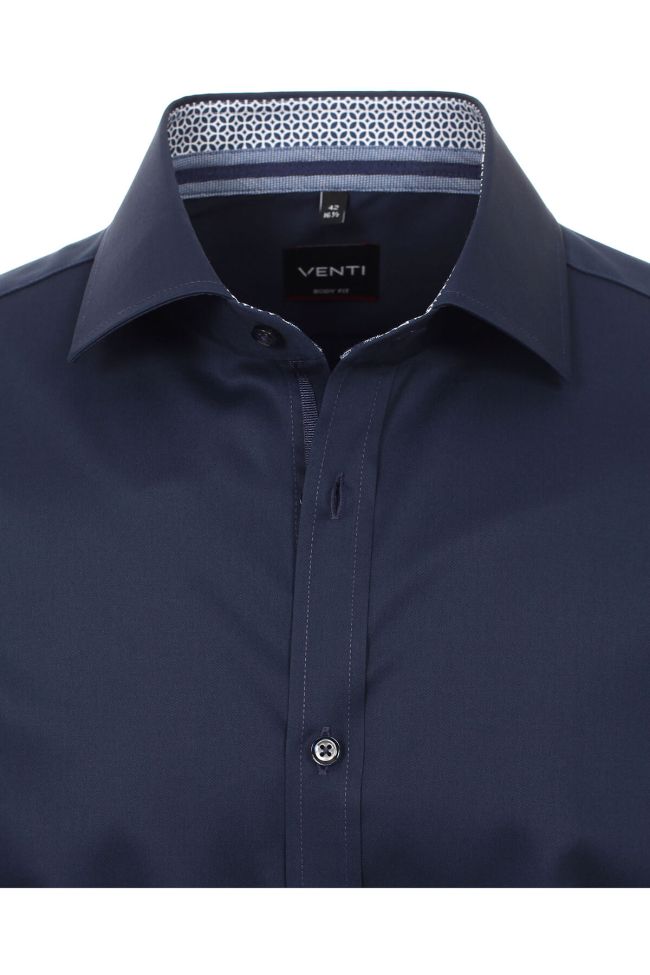 Venti Hemd Herren Venti Slim Einfarbig 100% Baumwolle Kragen Italienisch Lange Ärmel