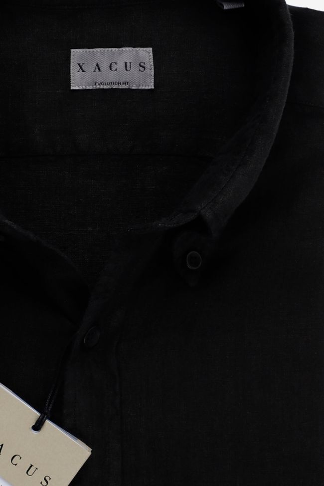 Xacus Hemd Herren Xacus Classic Einfarbig 100% Leinen Kragen Button-Down Lange Ärmel