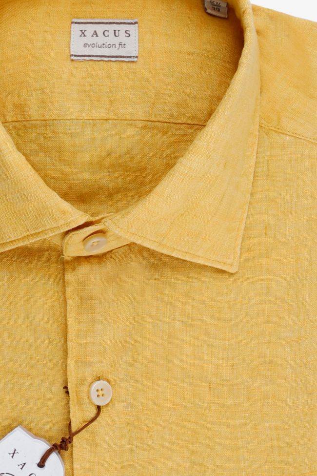 Xacus Hemd Herren Xacus Classic Einfarbig 100% Leinen Kragen Italienisch Lange Ärmel