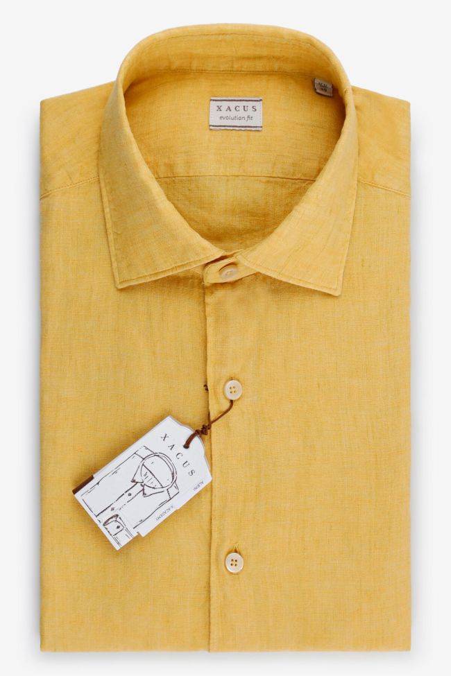 xacus Hemd Herren Xacus Classic Einfarbig 100% Leinen kragen Italienisch Lange Ärmel