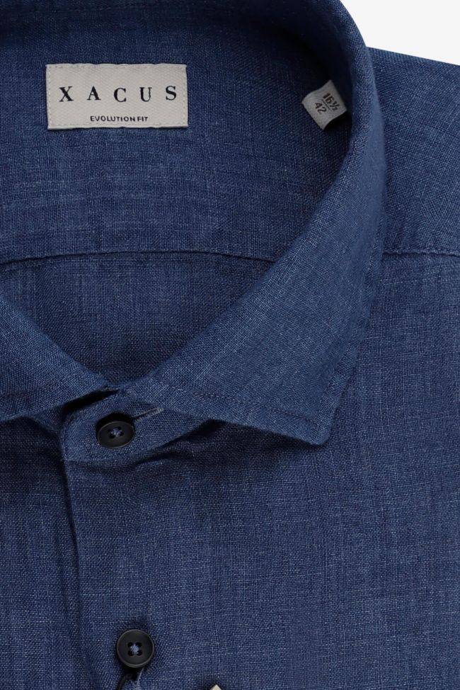 Xacus Hemd Herren Xacus Classic Einfarbig 100% Leinen Kragen Französisch Lange Ärmel