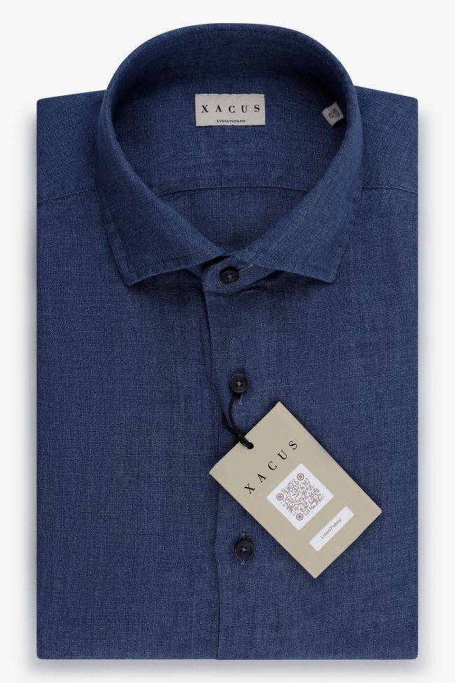 xacus Hemd Herren Xacus Classic Einfarbig 100% Leinen kragen Französisch Lange Ärmel