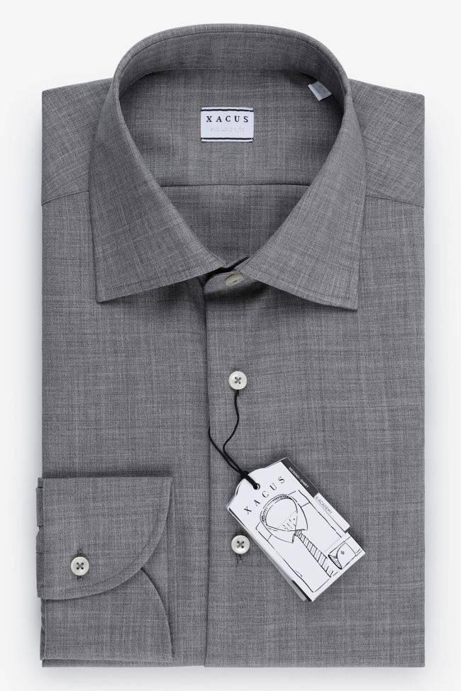 xacus Hemd Herren Xacus Classic Einfarbig 100% Merinowolle kragen Französisch Lange Ärmel