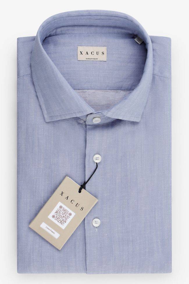 Xacus Hemd Herren Xacus Classic Einfarbig 76% Cotton 24% Linen Kragen Französisch Lange Ärmel