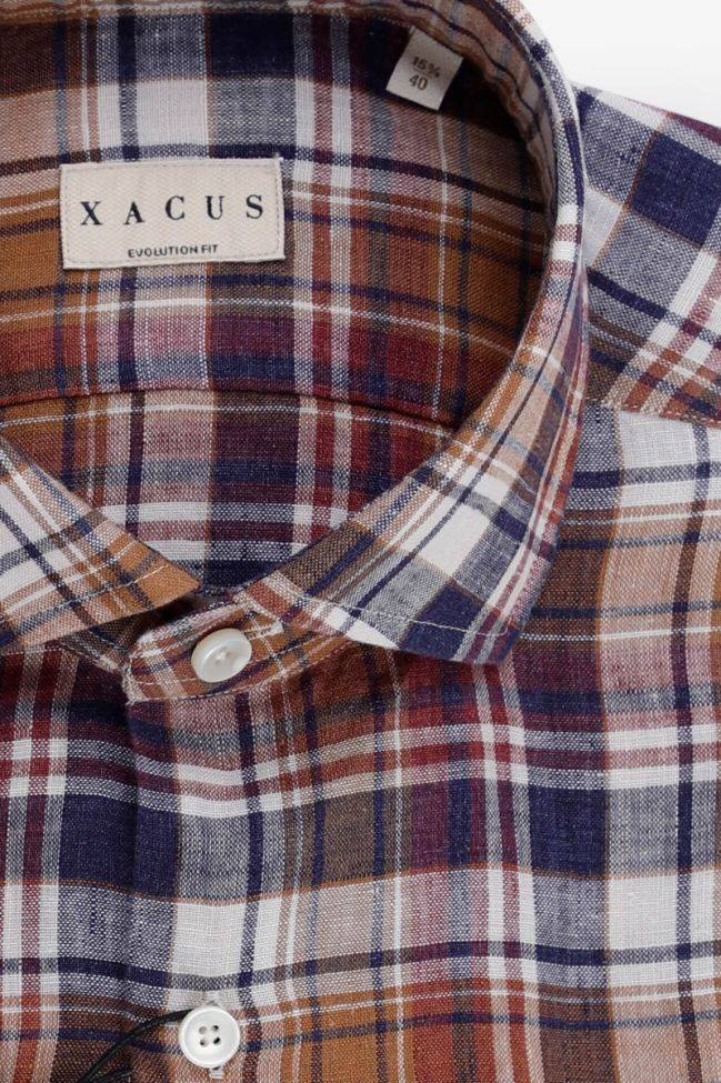 Xacus Hemd Herren Xacus Classic Karo 100% Leinen Kragen Französisch Lange Ärmel