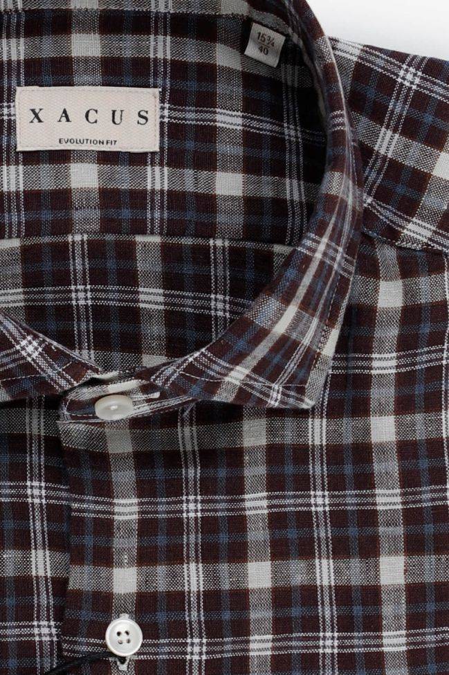 Xacus Hemd Herren Xacus Classic Karo 100% Leinen Kragen Französisch Lange Ärmel