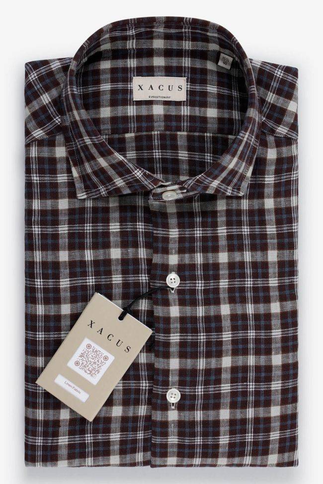 xacus Hemd Herren Xacus Classic Karo 100% Leinen kragen Französisch Lange Ärmel